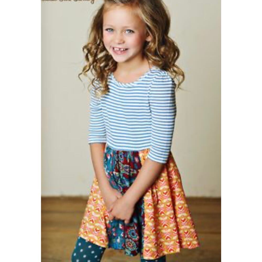 Matilda Jane Girl’s Cotton Blend Bohemian Blue and White Stripe Patchwork Dress